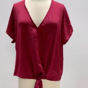 Lucky Brand Women Tie Front Top- Beet Red